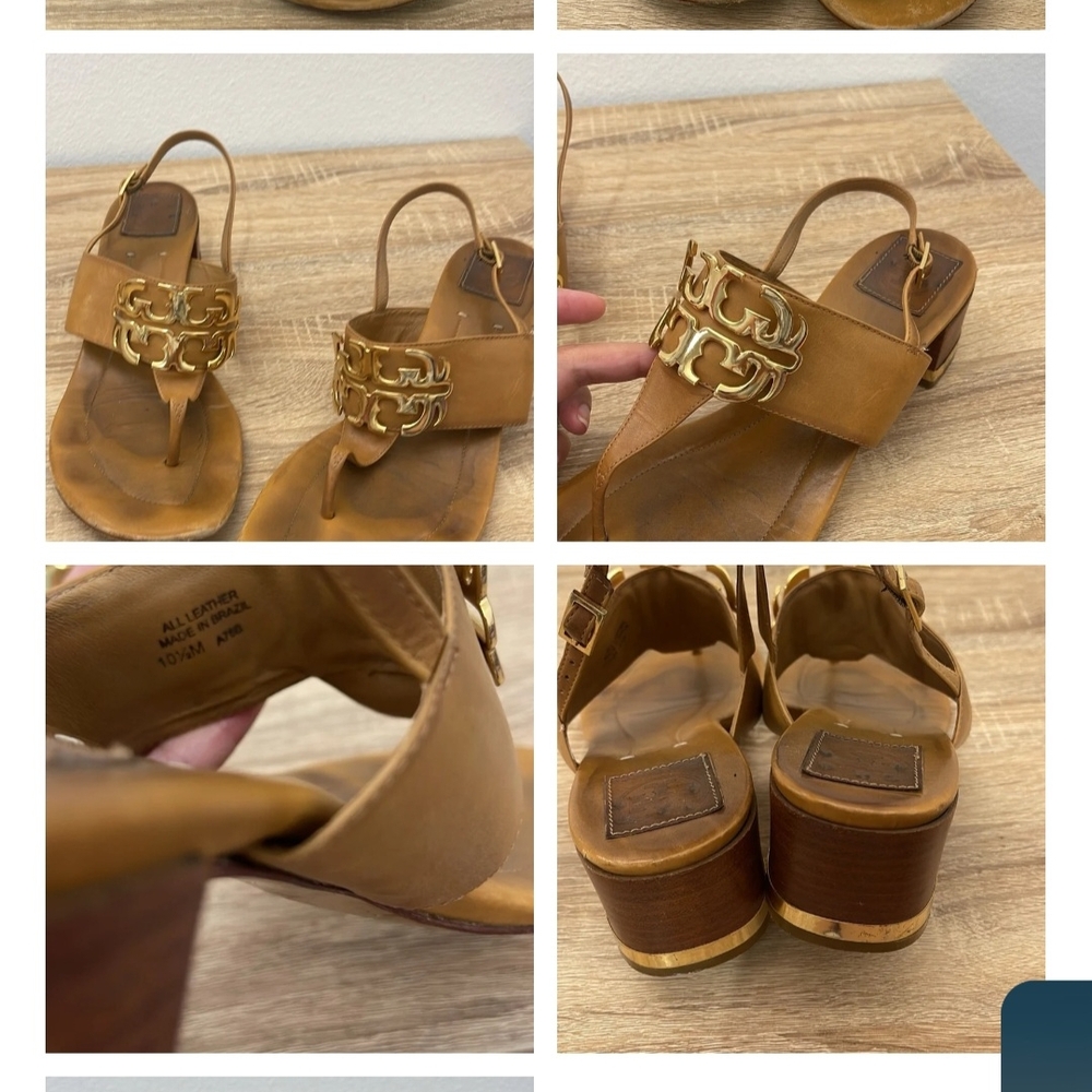 Tory Burch Tan Gold Sandals with Ankle Strap
